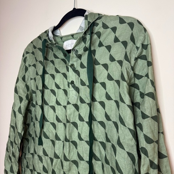 ANTHRO Azulu Colombia 100% Linen Hooded Beachy Quarter Buttoned Pullover Coverup - Picture 2 of 8